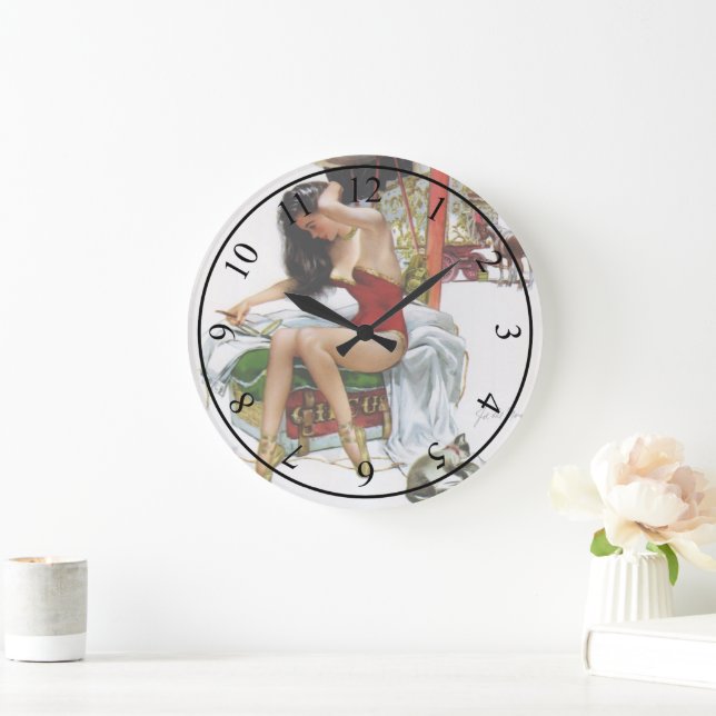 Grande Horloge Ronde Circus Beauty Vintage Art Pin-Up Girl (Maison)