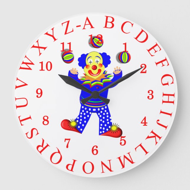 Grande Horloge Ronde Cirque Clown joli jeu Alphabet Enfants (Recto)