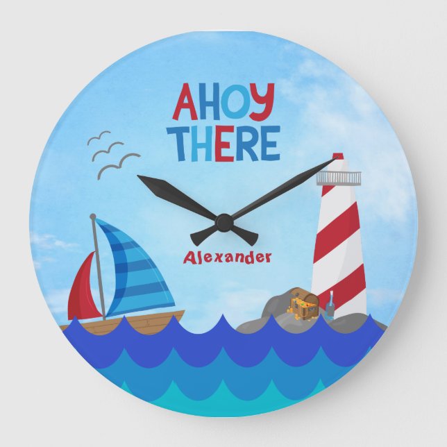 Grande Horloge Ronde Citation "Ahoy There" Bateau Nautique Phare Pirate (Recto)