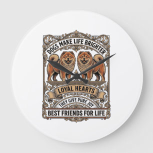 Grande Horloge Ronde Citation Amoureux de Chien Gravure Vintage Art de