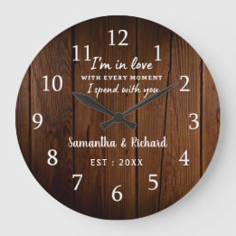 Grande Horloge Ronde Citation d'amour rustique Brown bois Mariage Anniv