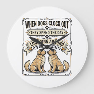 Grande Horloge Ronde Citation de chien drôle Gravure vintage Chiens par