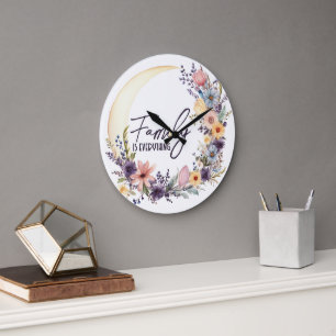Grande Horloge Ronde Citation De Famille Dans Wreath Boho
