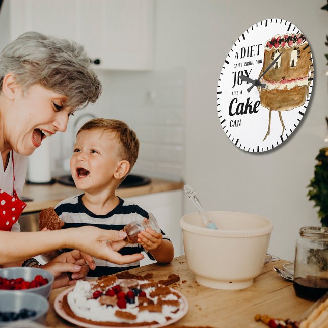 Grande Horloge Ronde Citation de gâteau amusante (Funny cake lovers joke wall clock)