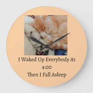 Grande Horloge Ronde Citation de photo de chat endormi
