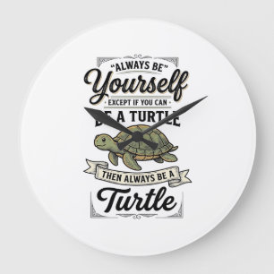 Grande Horloge Ronde Citation de Tortue Drôle Design de Gravure Vintage