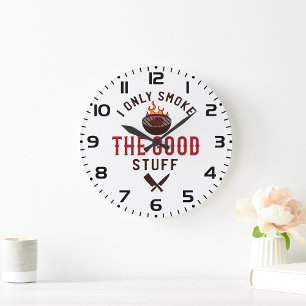 Grande Horloge Ronde Citation drôle de BBQ Je ne fume que les bonnes ch