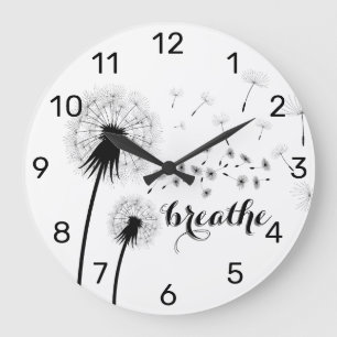 Grande Horloge Ronde Citation Inspiration moderne BREATHE Dandelion