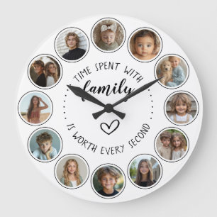 Grande Horloge Ronde Citation sur le temps passé en famille - Collage p