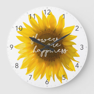 Grande Horloge Ronde Citation tournesol "les fleurs sont le bonheur"