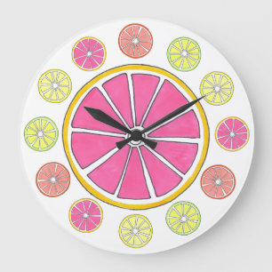 Grande Horloge Ronde Citron citron vert pamplemousse d'agrumes d'orange