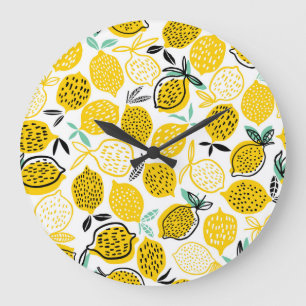Grande Horloge Ronde Citron Design été Illustration Vintage