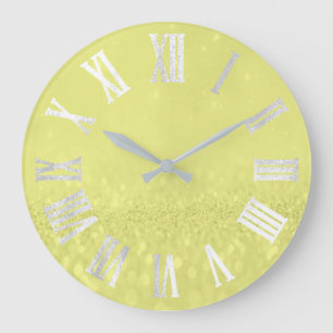 Grande Horloge Ronde Citron gris argent Parties scintillant métal chiff