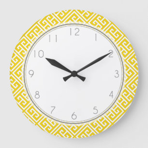 Grande Horloge Ronde Citron jaune Motif grec