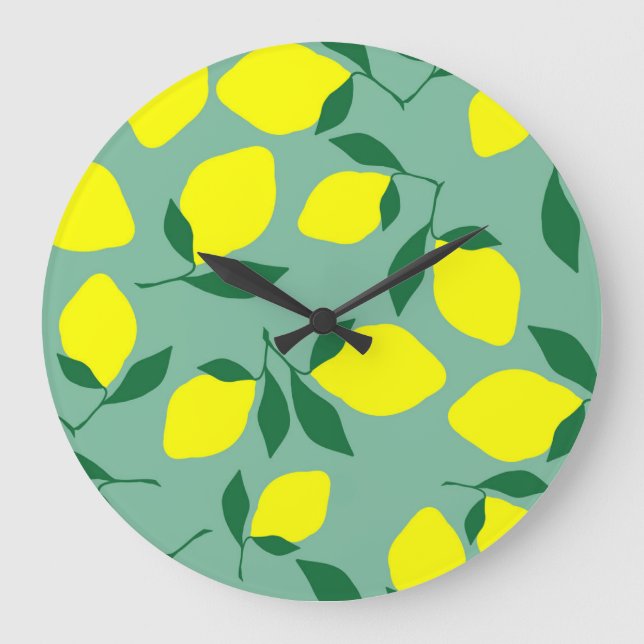 Grande Horloge Ronde Citron simple, Arrière - plan vert. (Recto)