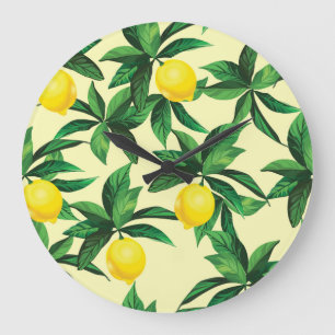 Grande Horloge Ronde citron vintage, motif sans couture décorative