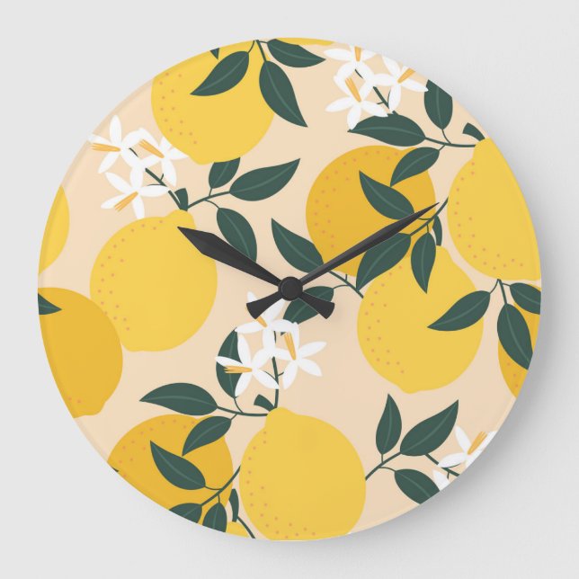 Grande Horloge Ronde Citron vintage : Texture de Fruit sans soudure. (Recto)