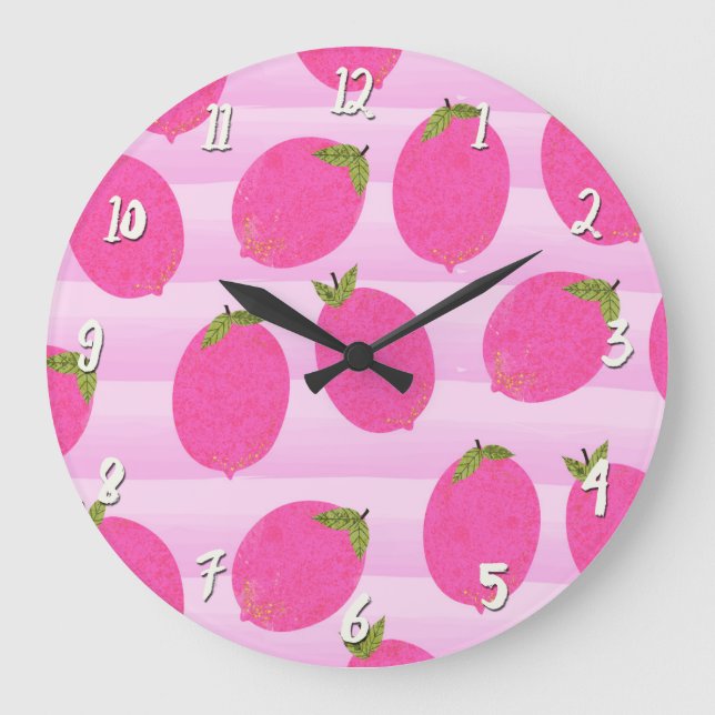 Grande Horloge Ronde Citronnade de citrons roses été fruit amusant lumi (Recto)