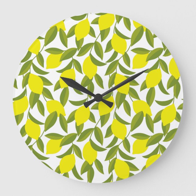 Grande Horloge Ronde Citronnier Art : Citrus jaune Motif sans couture (Recto)