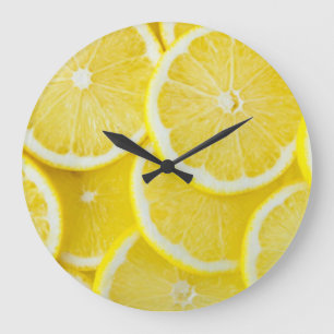 Grande Horloge Ronde Citrons à tranches jaunes