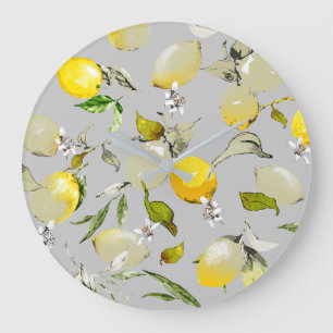 Grande Horloge Ronde citrons aquarelle 18