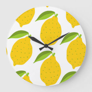 Grande Horloge Ronde citrons jaunes, motif artistique sans soudure.