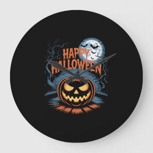 Grande Horloge Ronde Citrouille d'Halloween effrayante