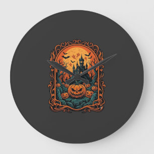 Grande Horloge Ronde Citrouille d'Halloween Maison Hantée Pleine Lune C
