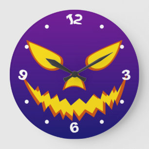 Grande Horloge Ronde Citrouille Jack-o'-lantern de la face d'Halloween