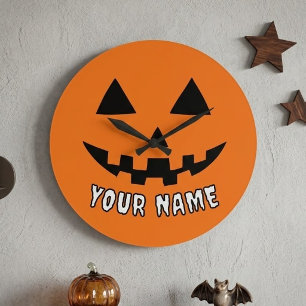 Grande Horloge Ronde Citrouille orange personnalisée Halloween Votre no