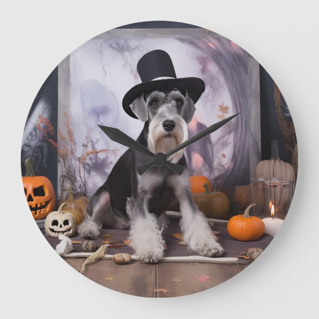 Grande Horloge Ronde Citrouilles de Schnauzer miniature Halloween (Recto)