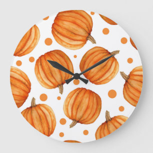 Grande Horloge Ronde Citrouilles dessinés à la main : motif d'Halloween