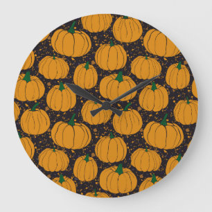 Grande Horloge Ronde Citrouilles du Terrazzo, motif vintage de l'automn