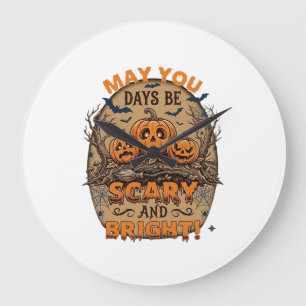 Grande Horloge Ronde Citrouilles effrayantes et lumineuses d'Halloween 