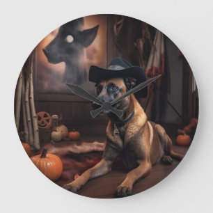 Grande Horloge Ronde Citrouilles Malinois Belges Halloween Épouvantable
