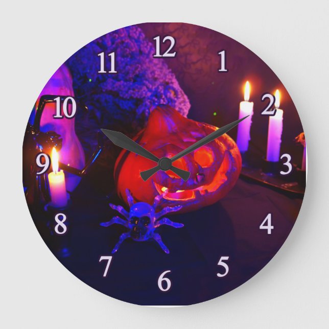 Grande Horloge Ronde Citrouilles néon (Recto)
