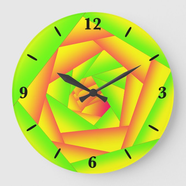 Grande Horloge Ronde Citrus vert orange jaune ombre abstrait Conception (Recto)