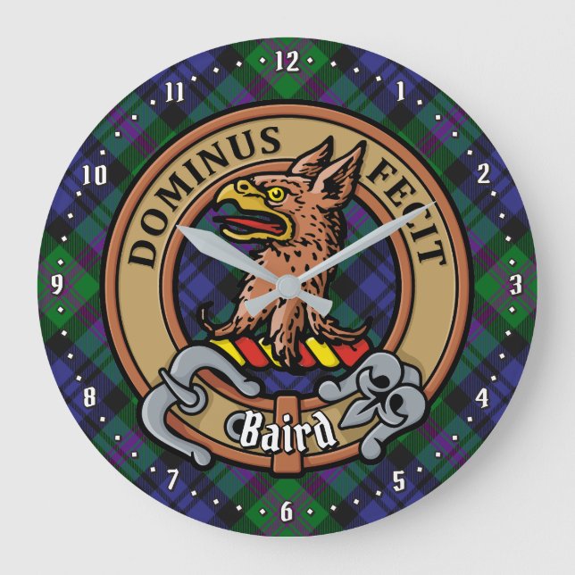 Grande Horloge Ronde Clan Baird Crest sur Tartan (Recto)
