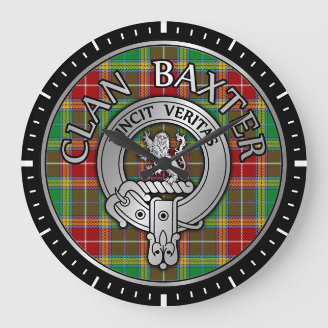 Grande Horloge Ronde Clan Baxter Crest et Tartan (Recto)