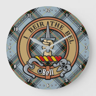 Grande Horloge Ronde Clan Bell Crest sur Tartan