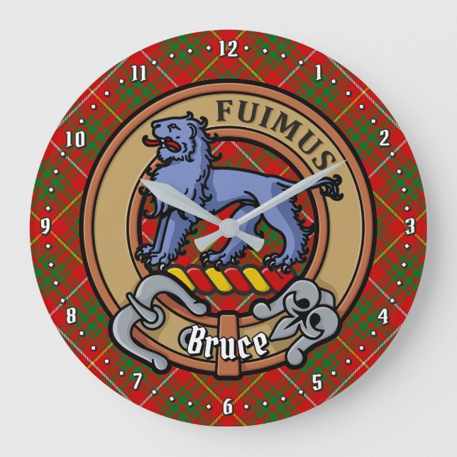 Grande Horloge Ronde Clan Bruce Crest sur Tartan (Recto)