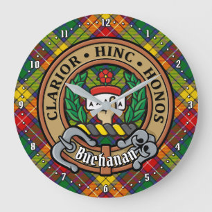 Grande Horloge Ronde Clan Buchanan Crest sur Tartan
