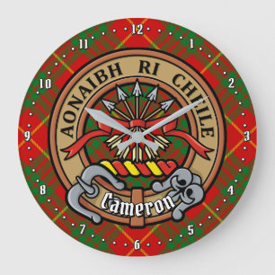 Grande Horloge Ronde Clan Cameron Crest sur Tartan