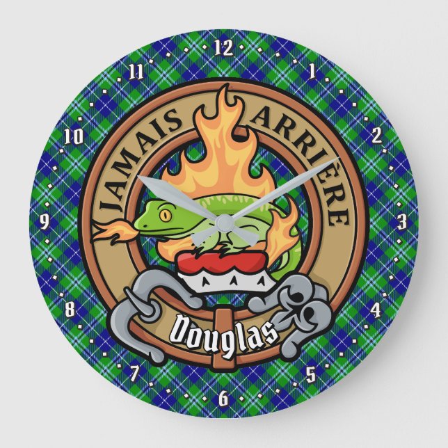 Grande Horloge Ronde Clan Douglas Crest sur Tartan (Recto)