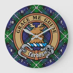 Grande Horloge Ronde Clan Forbes Crest sur Tartan