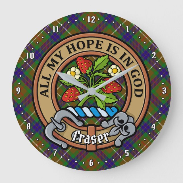 Grande Horloge Ronde Clan Fraser Crest sur la chasse Tartan (Recto)