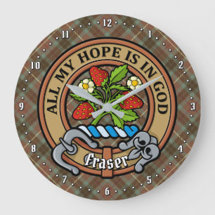 Grande Horloge Ronde Clan Fraser Crest sur le tartare de chasse Patinée