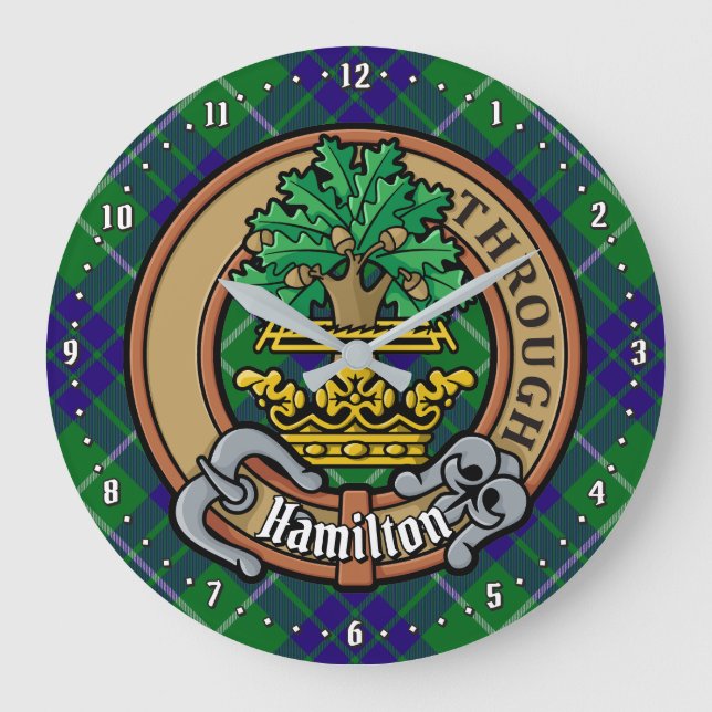 Grande Horloge Ronde Clan Hamilton Crest sur la chasse Tartan (Recto)