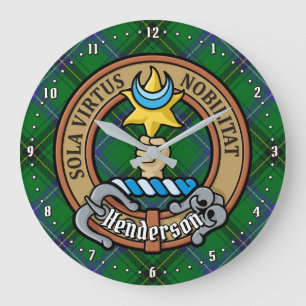 Grande Horloge Ronde Clan Henderson Crest sur Tartan