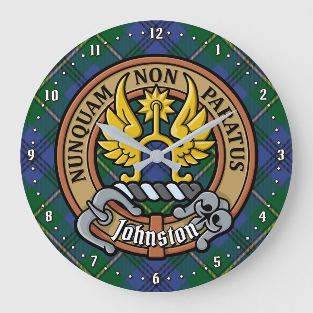 Grande Horloge Ronde Clan Johnston Crest sur Tartan (Recto)
